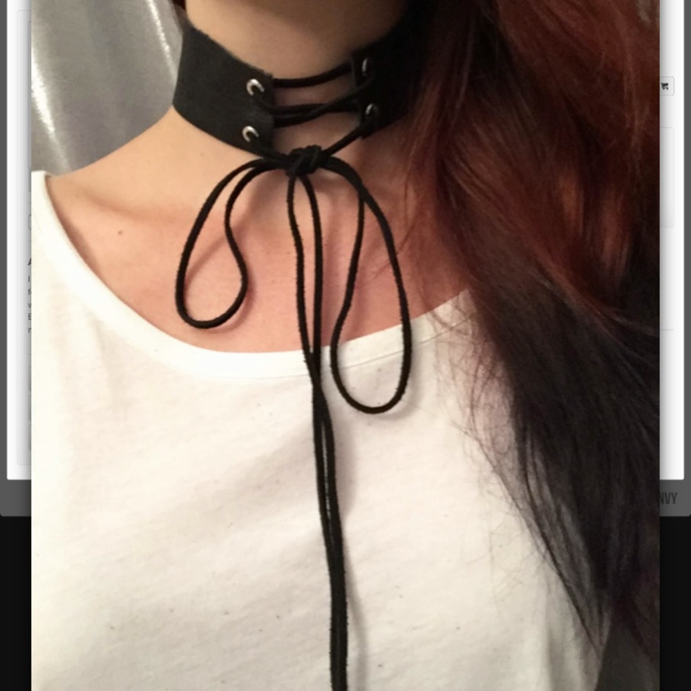 Real leather lace up choker